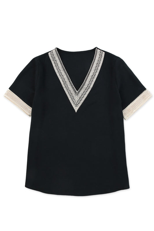 Black Lace Short Sleeve Blouse