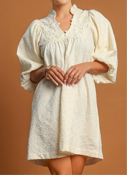 White Floral Textured Dress