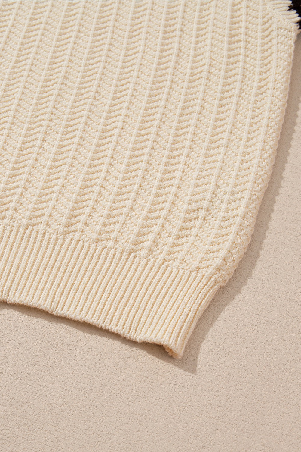 Beige Contrast Trim Boxy Fit Knit Short Sleeve Sweater Top