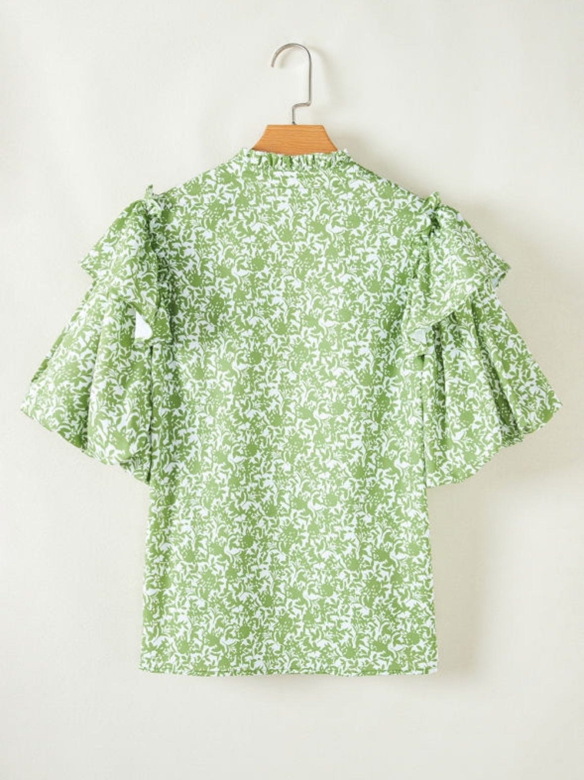 Green Floral Puff Sleeve Blouse