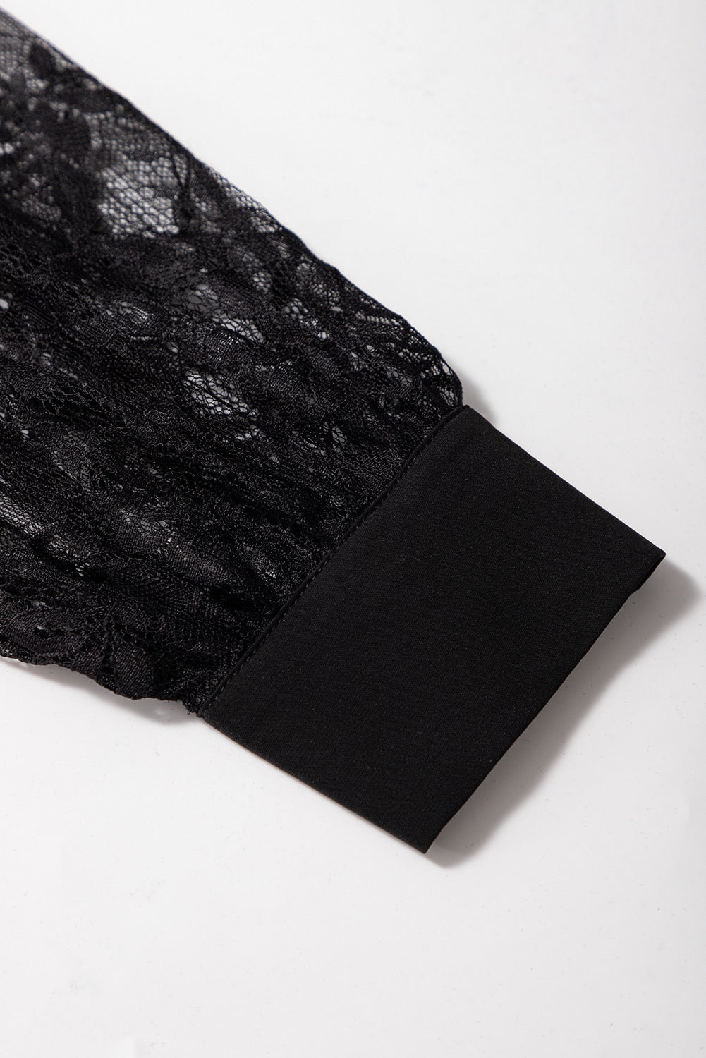 Black Keyhole Neckline Floral Lace Raglan