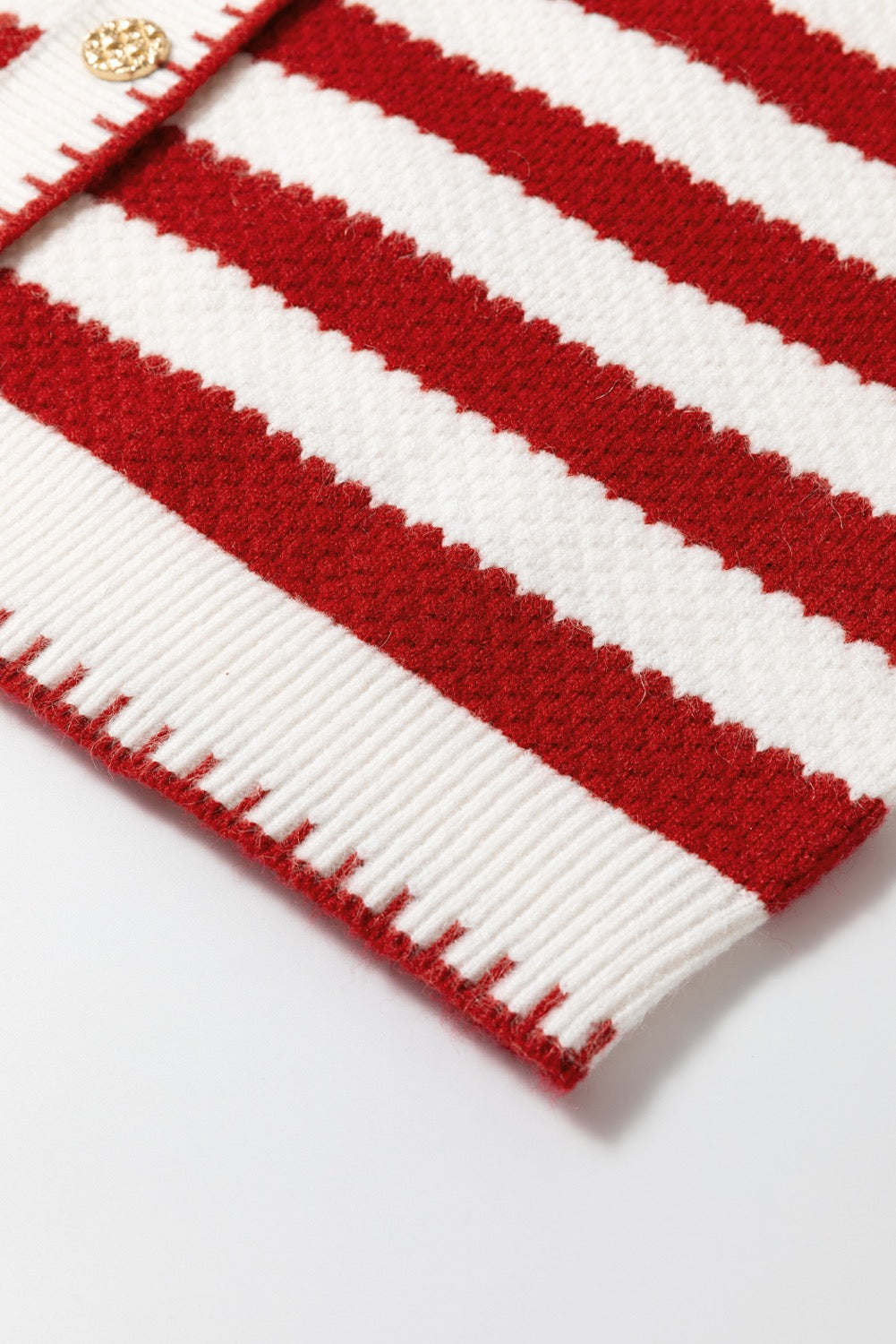 Red Stripe Chic Golden Button Cardigan