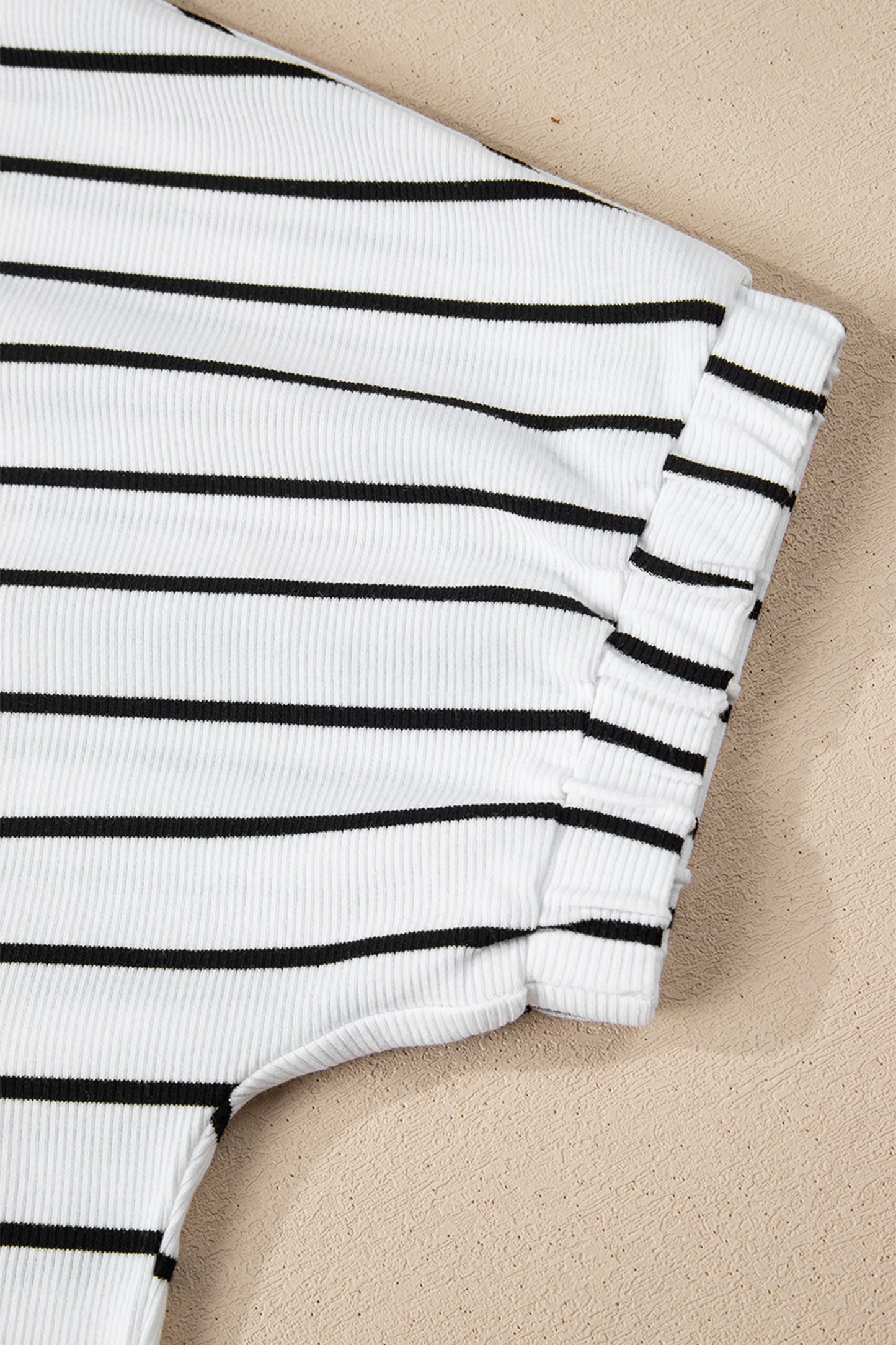 White Stripe Stand Collar V Neck Elastic Cuffs Half Sleeve Dolman Top