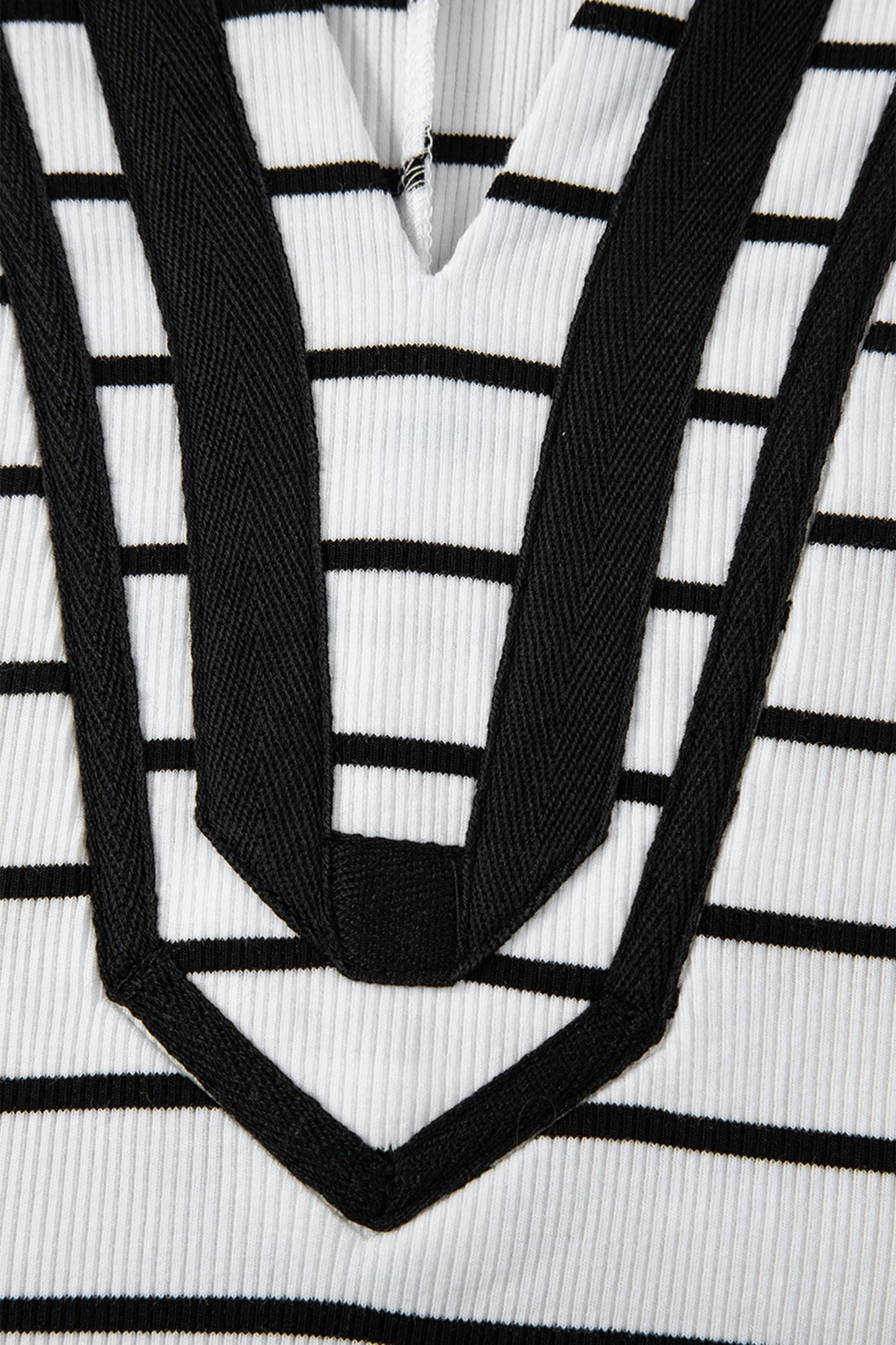 White Stripe Stand Collar V Neck Elastic Cuffs Half Sleeve Dolman Top