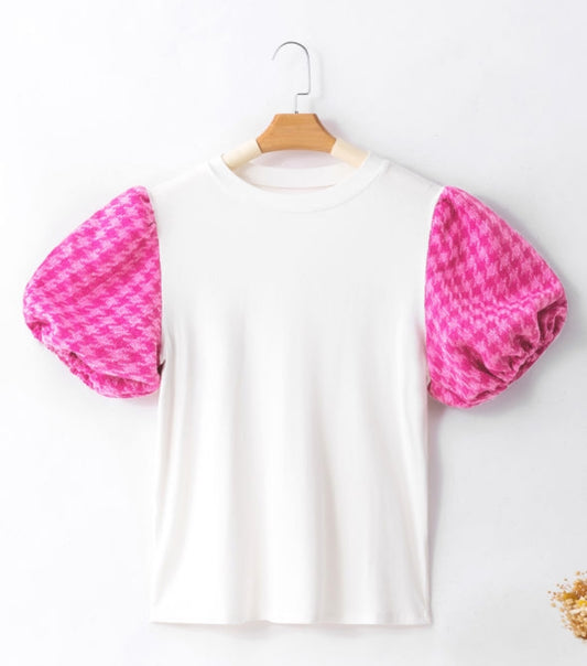 White Tweed Lantern Sleeve Blouse