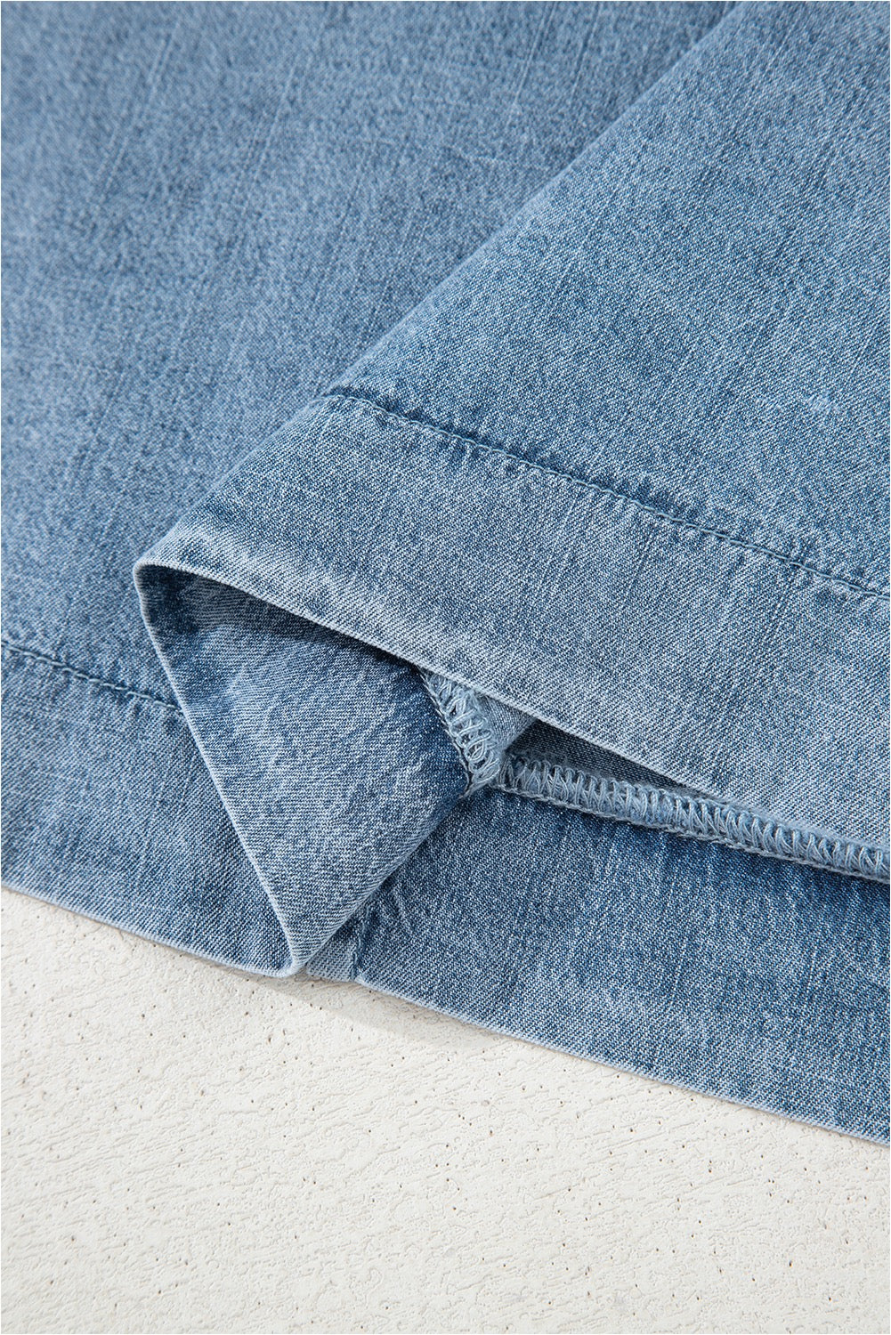 Pintuck Pleats Puff Sleeve Split V Neck Summer Denim Top