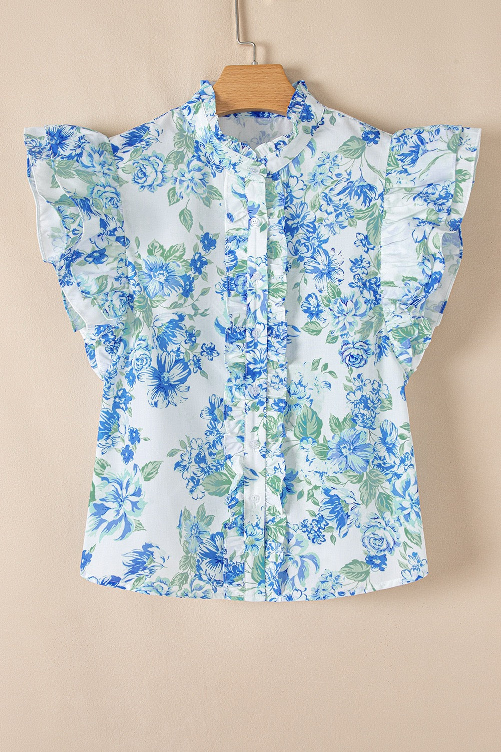 Floral Ruffle Sleeve Frilly Button Up Shirt