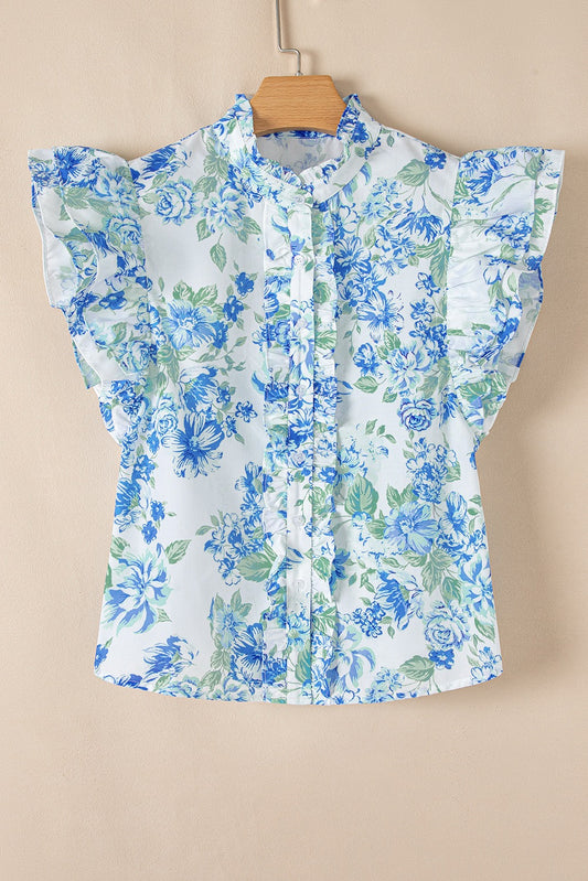 Floral Ruffle Sleeve Frilly Button Up Shirt