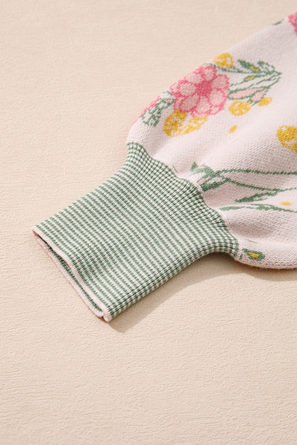 Pink Floral Pattern Striped V Neck