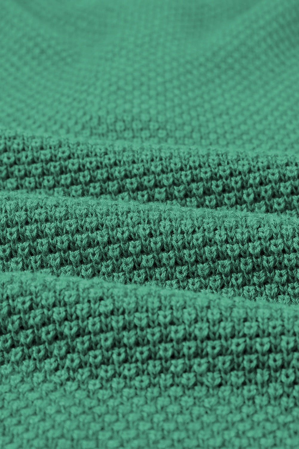 Green Henley Pullover Drop Shoulder Knit Top with Side Slits