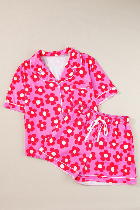 Bright Pink Flower Print PJ Set