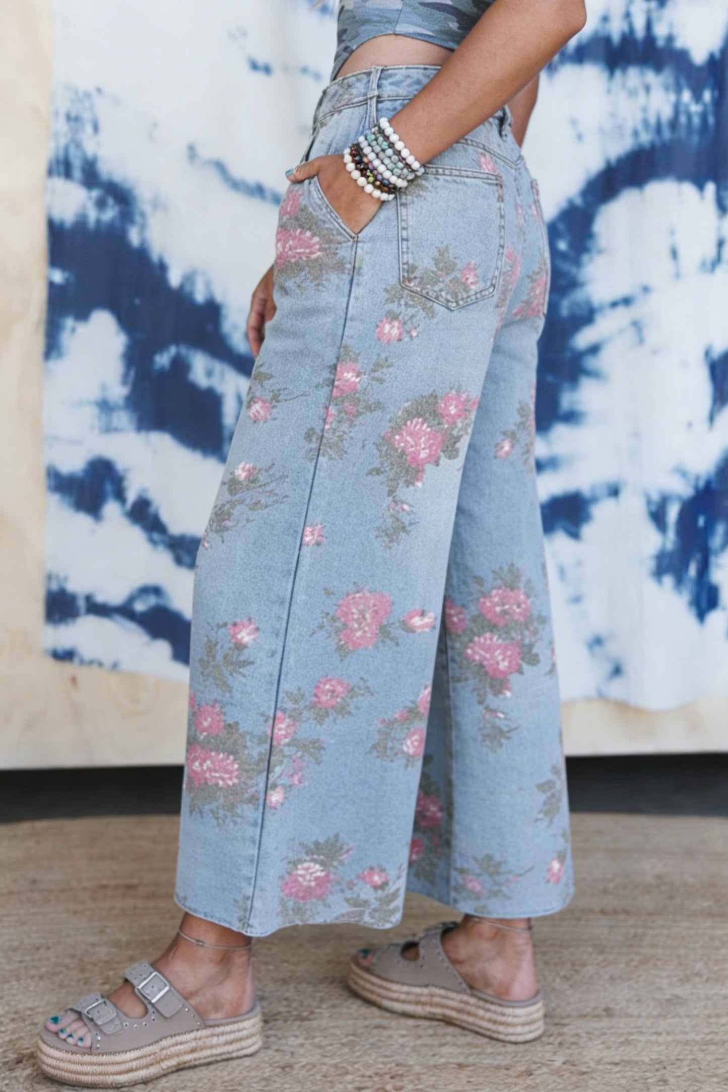 Blue Garden Floral Print Bootcut Jeans