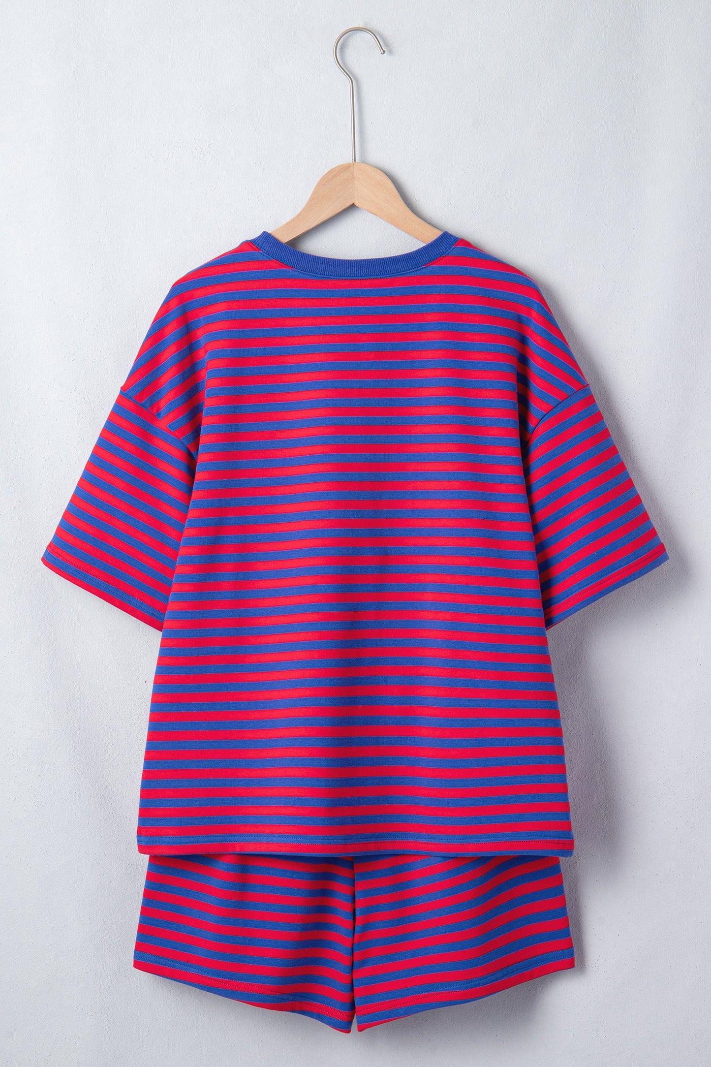 Navy Stripe Striped Ribbed Cotton Two- Piece Short Set