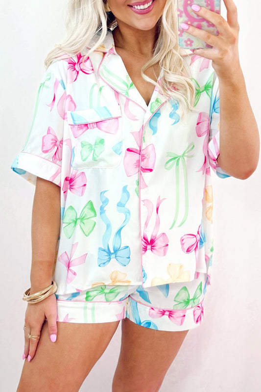 Bow Print Pajama Shorts Set