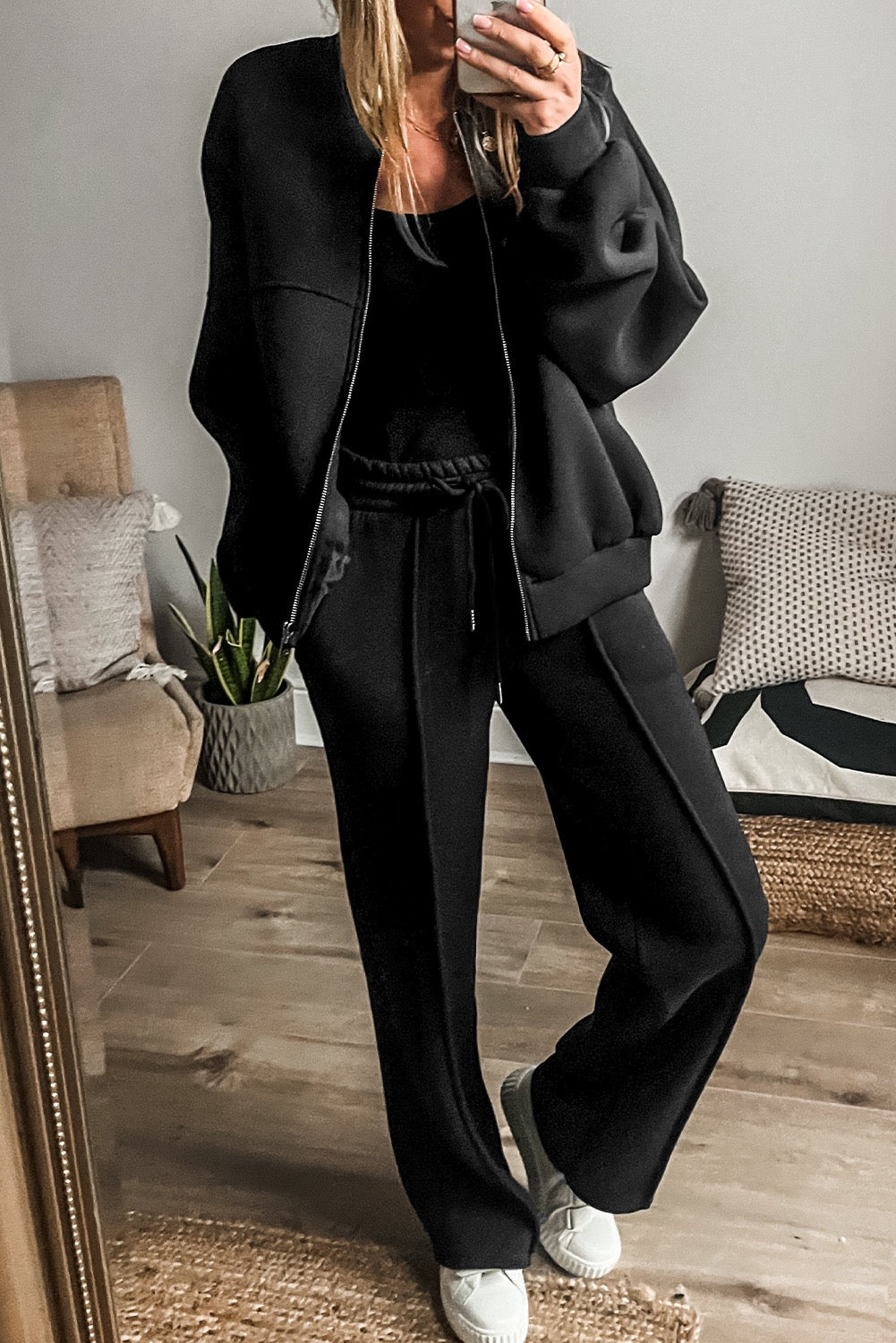 Zippered Jacket and Drawstring Waist Set