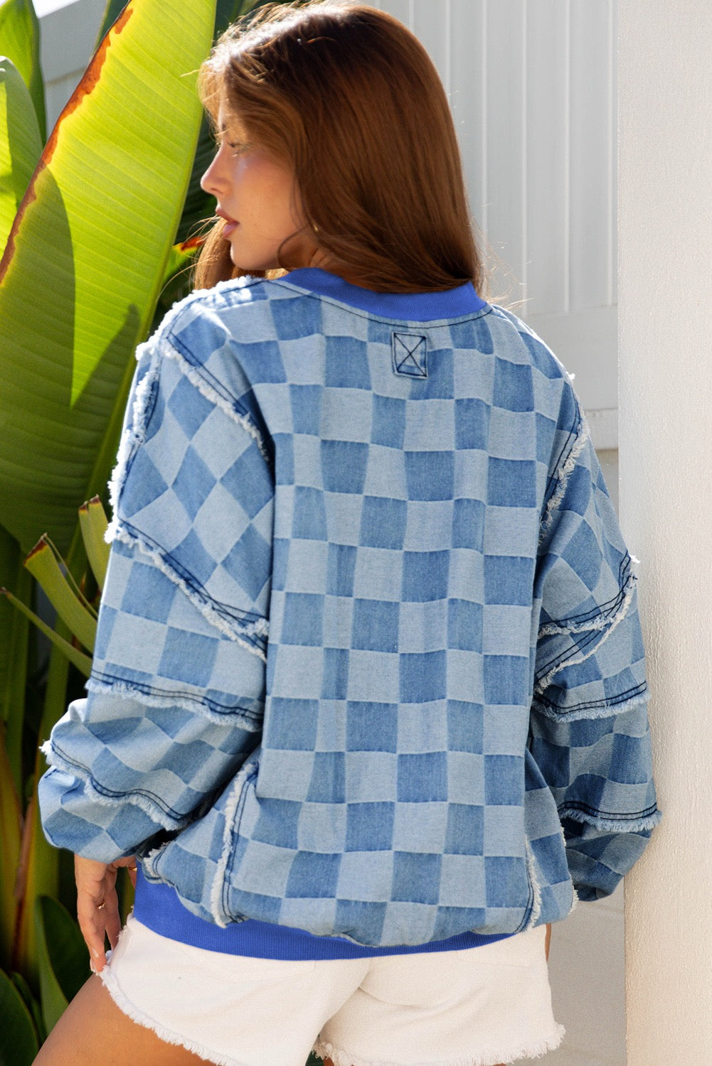Checkerboard Oversized Denim Pullover