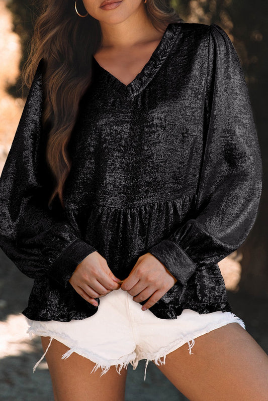 Black Metallic Babydoll Blouse