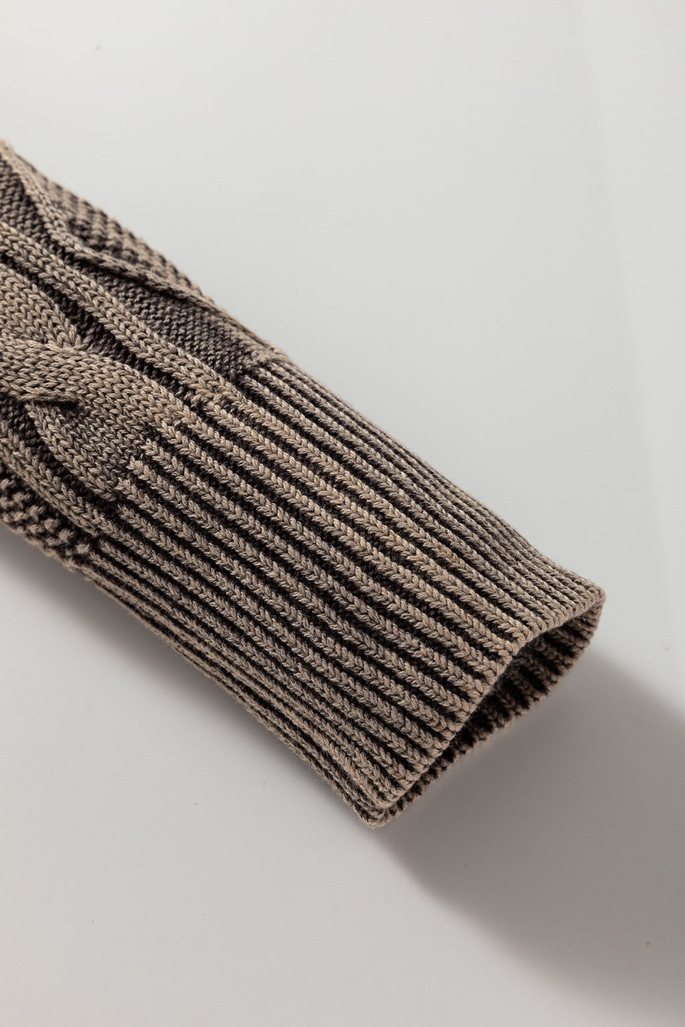 Casual Sweater Dark Brown Contrast Cable Knit Sleeve