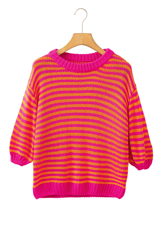 3/4 Sleeve Pink Striped Sweater