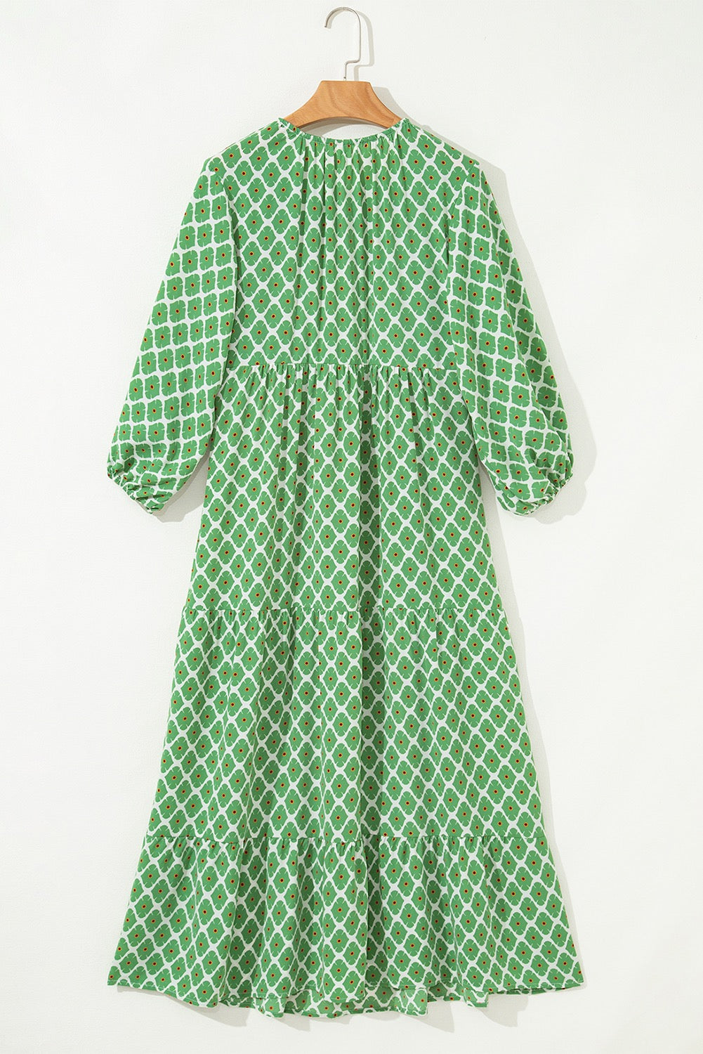 Green Boho Printed Half Sleeve Maxi Dress