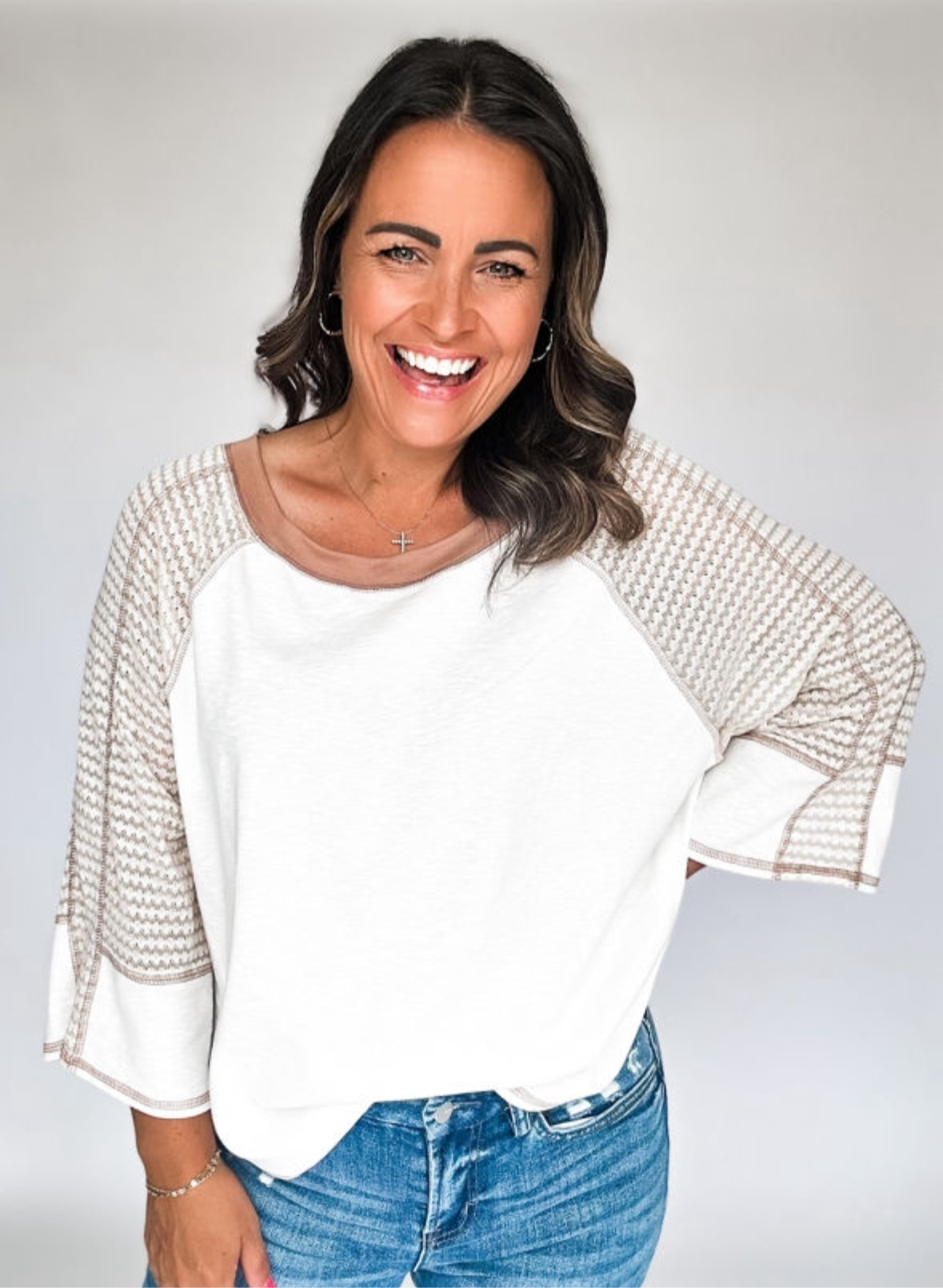 White Stripe Raglan Tee