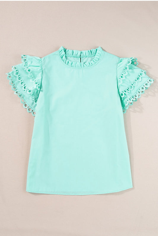Mint Green Ric Rak Cap Sleeve Blouse