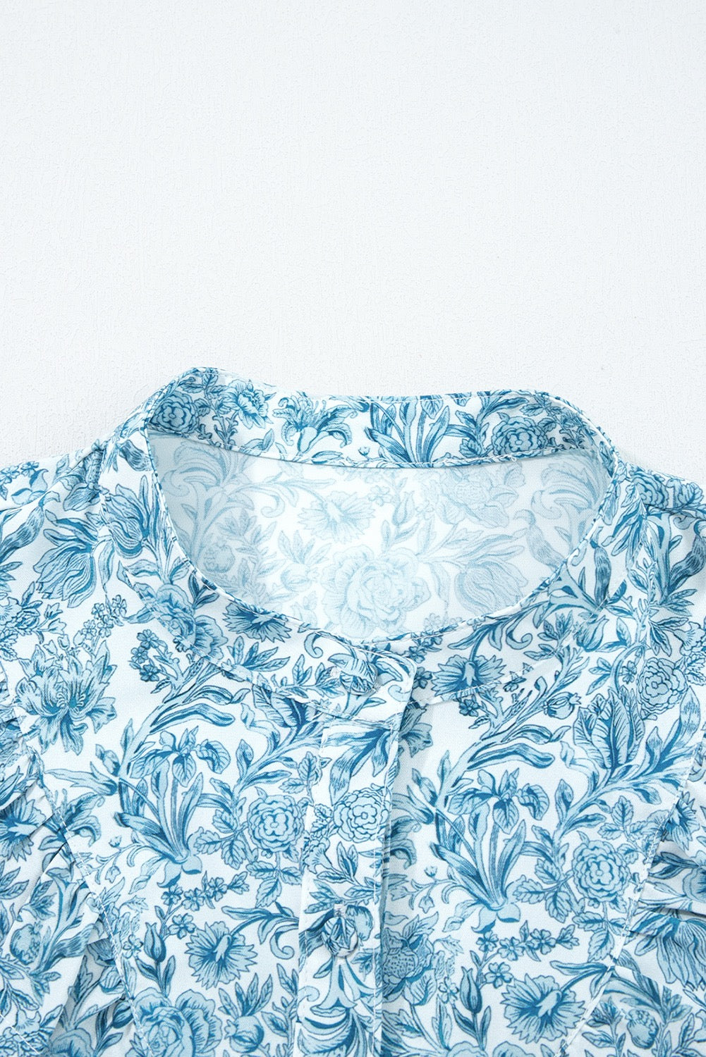 Blue All Over Floral Puff Sleeve Shirt