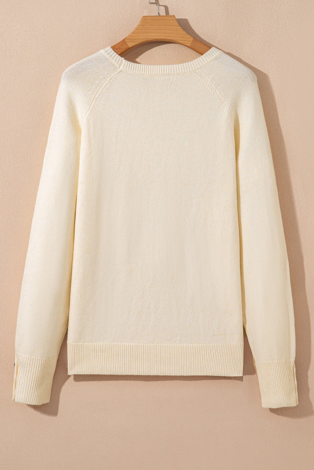 Ivory Buttoned Bishop Sleeve Crew Neck Sweater