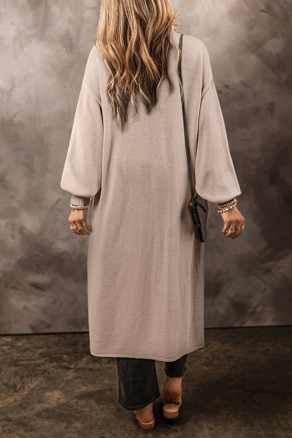 Beige Knitted Long Cardigan
