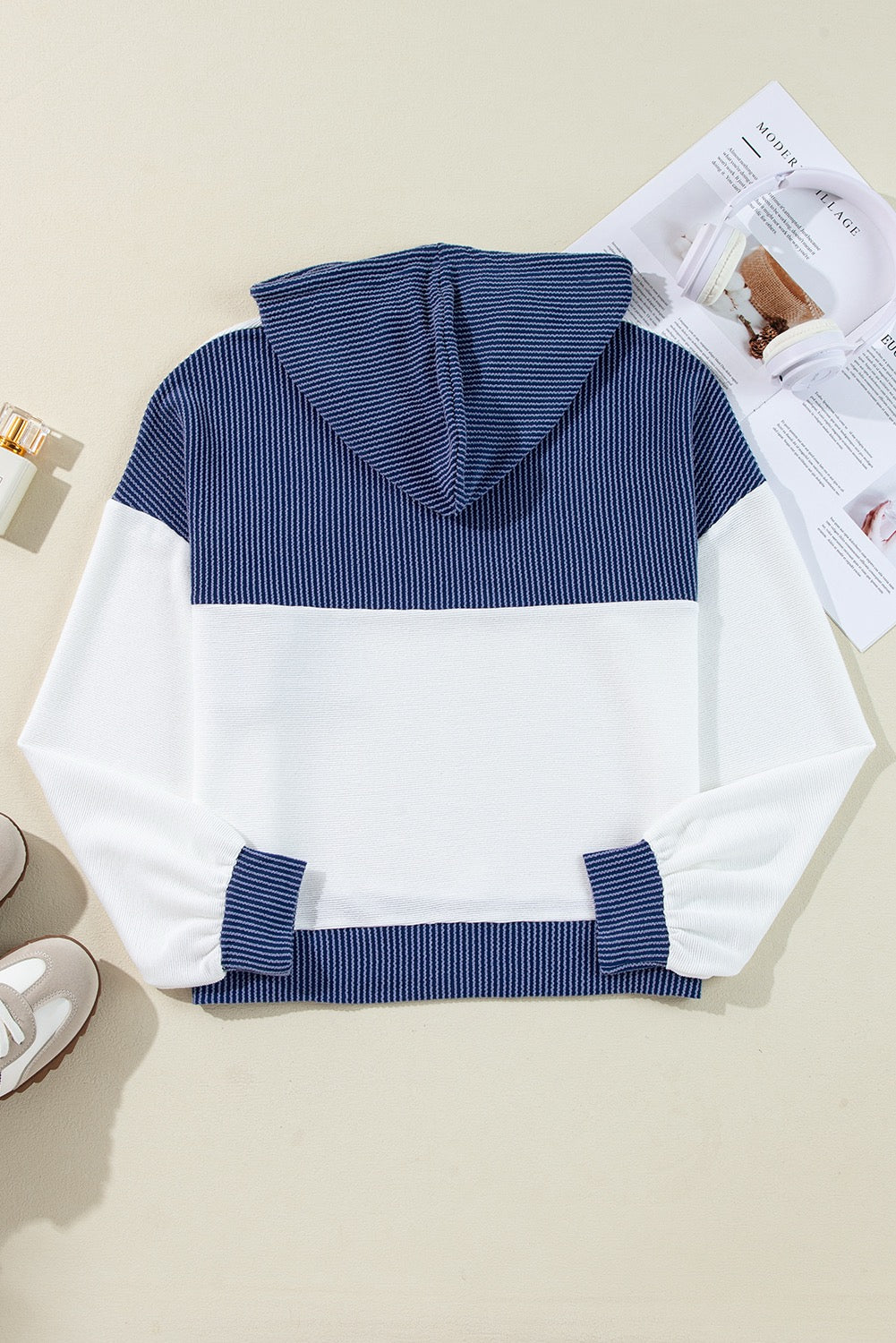White Corded Drawstring Hoodie