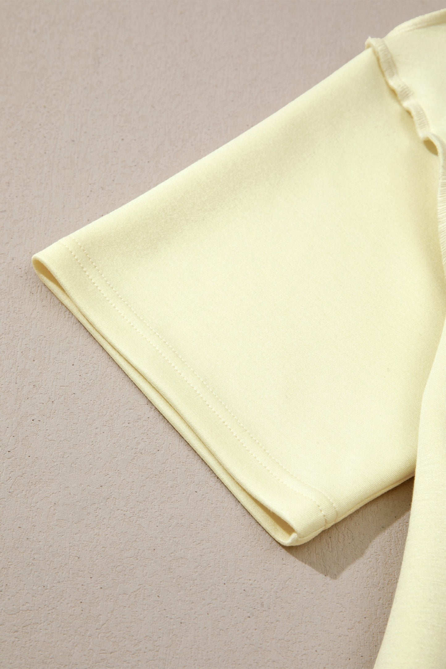 Yellow Cream Solid Color Exposed Seam Mock Neck Oversize Tee Casual Shorts 2pcs Set