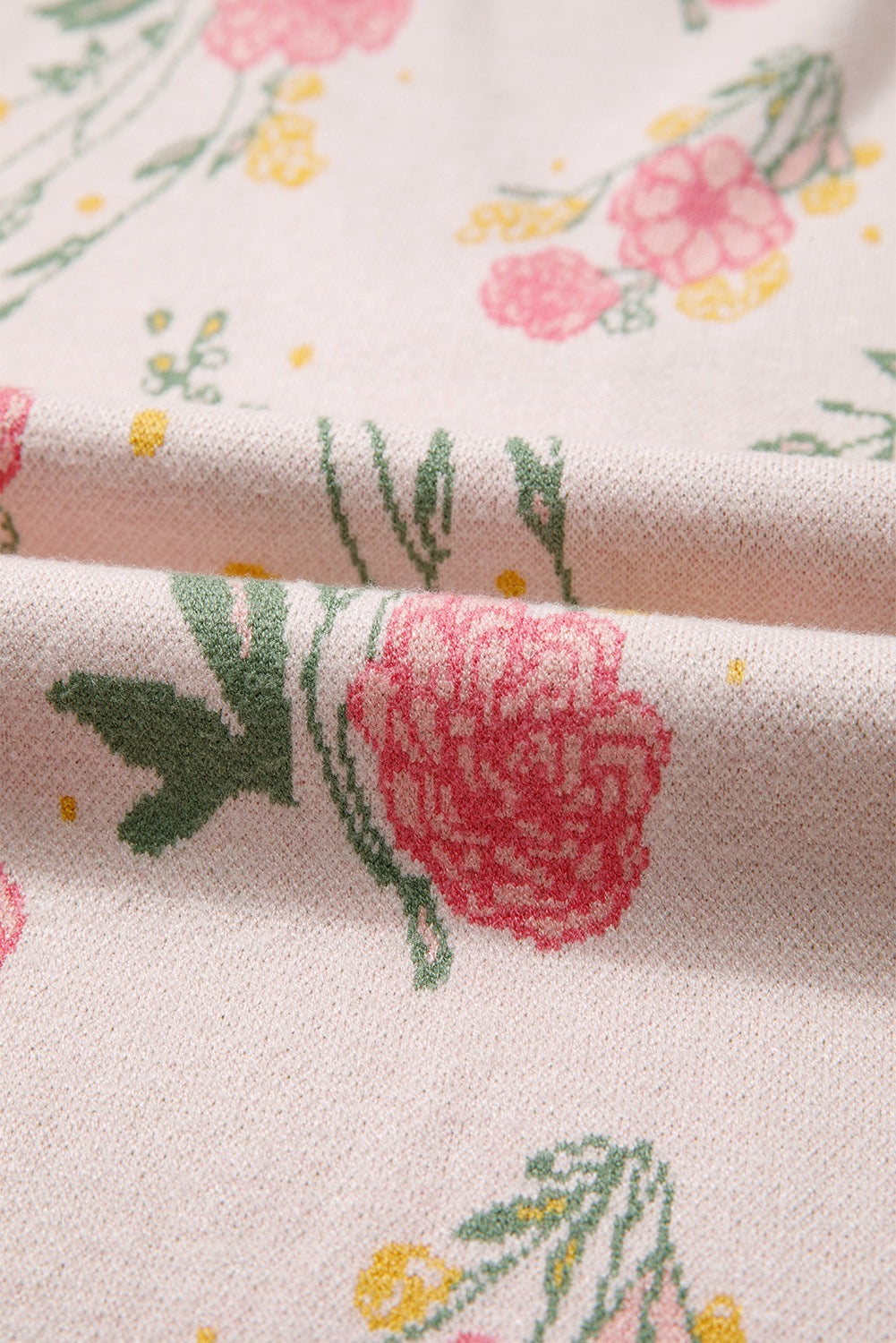 Pink Floral Pattern Striped V Neck