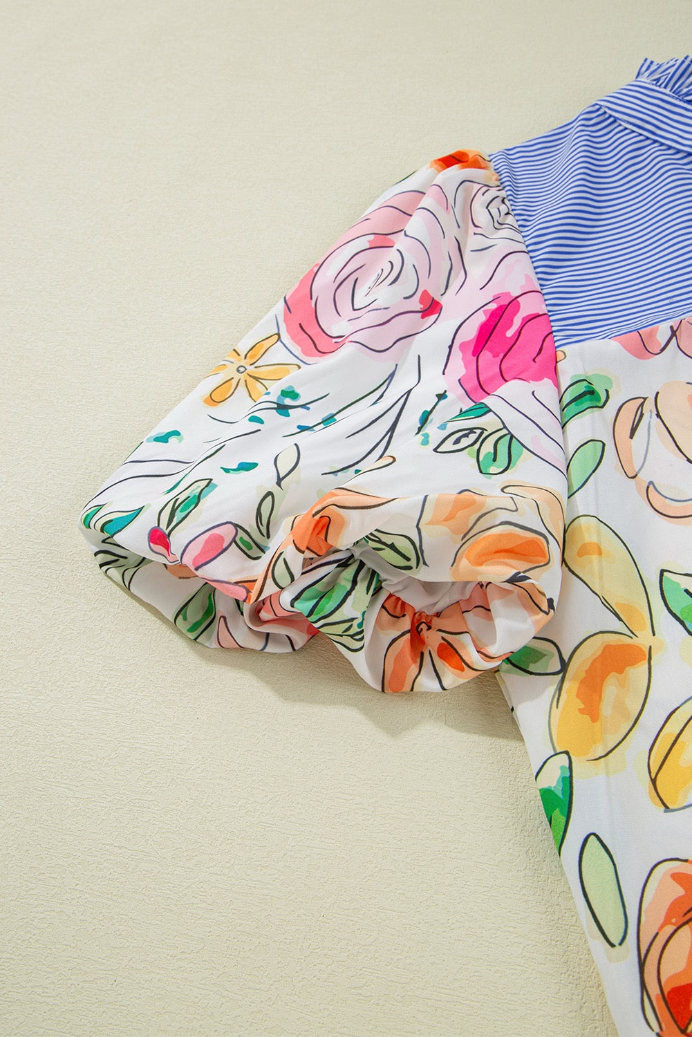 Floral Print Yoke Striped Blouse
