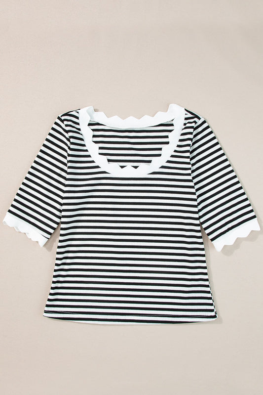 Black and White Stripe Scalloped Tee
