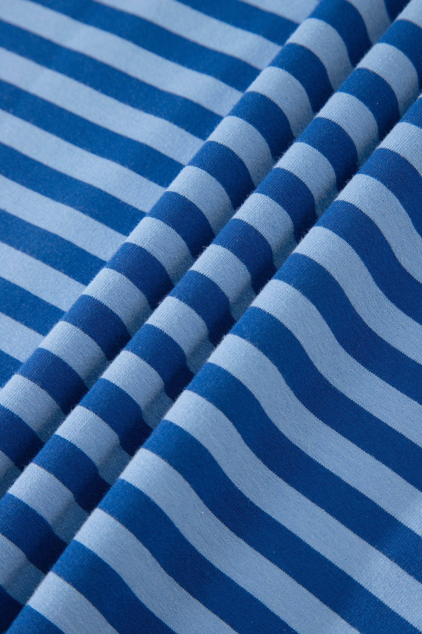 Blue Stripe Striped Ribbed Cotton Two-
Piece Short Set with Chest Patch