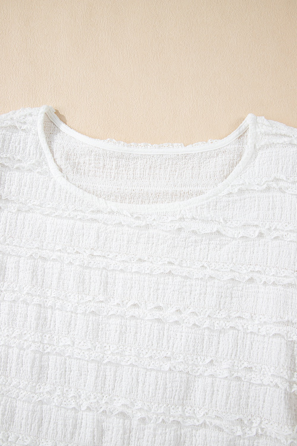 White Frilled Lace Trim Bubble Sleeve Blouse