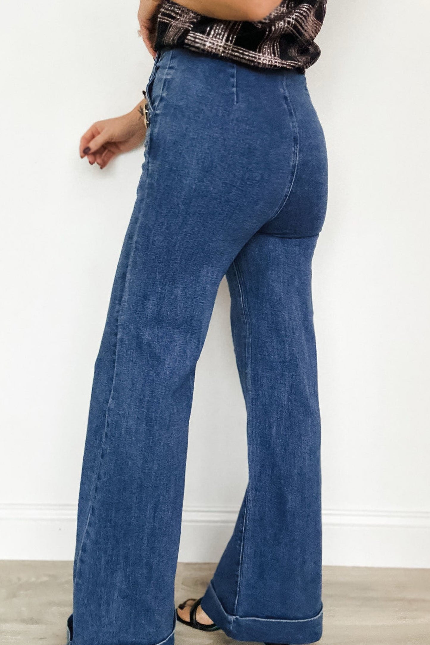 Golden Button Flare Leg Jeans