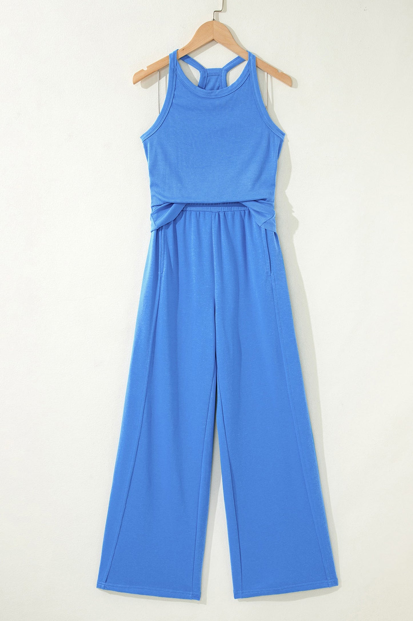 Blue Slim Ribbed Tank Top and Sweatpant Set