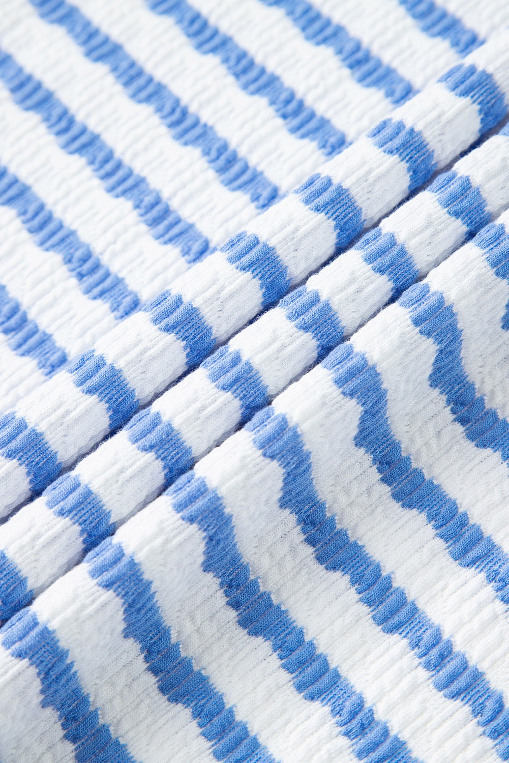 Blue Stripe Knitted Short Sleeve Top and Drawstring Shorts Set