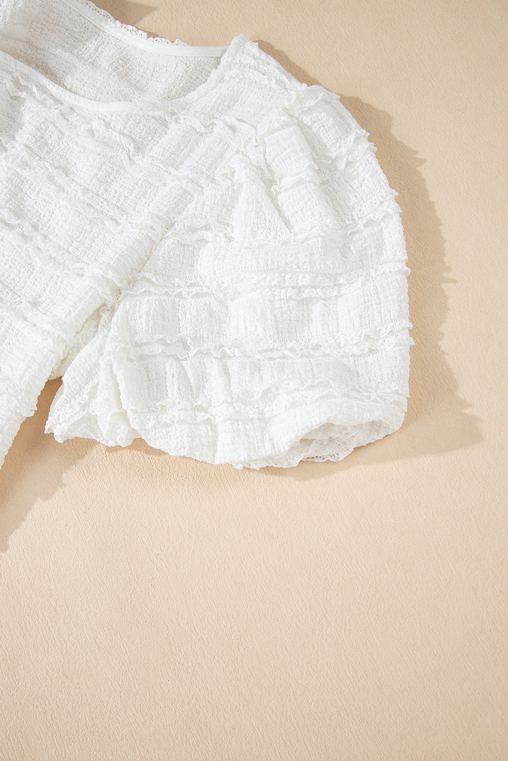 White Frilled Lace Trim Bubble Sleeve Blouse