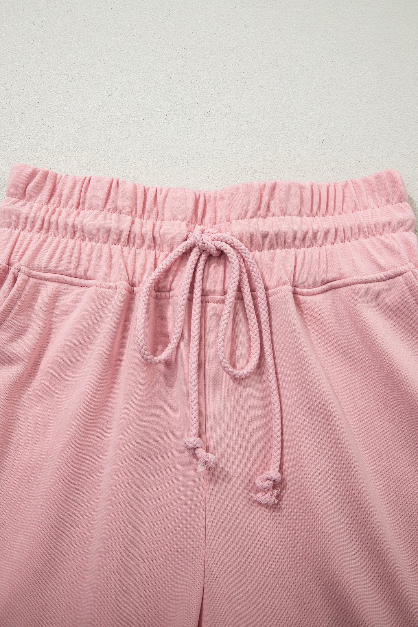 Pink Solid Color Loose Tee Drawstring Wide Leg Pant Set