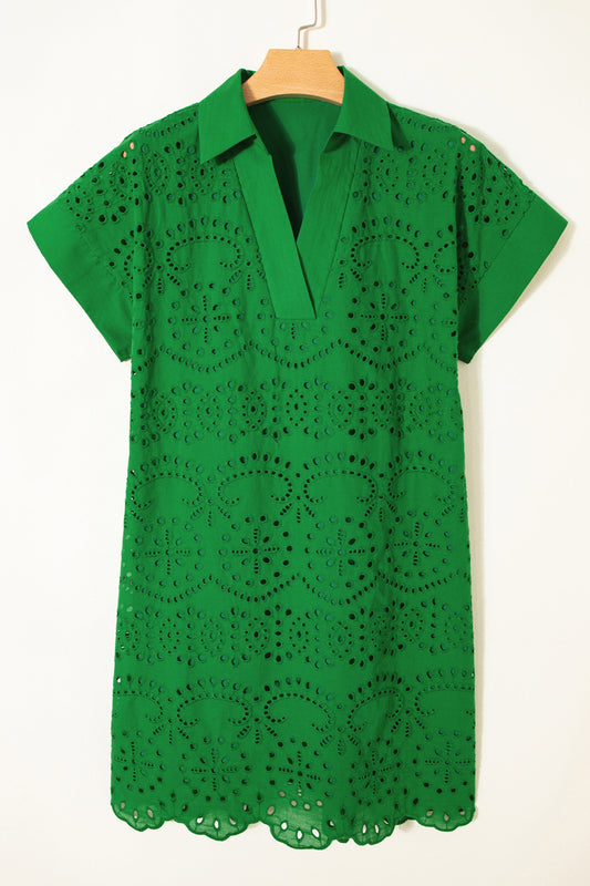 Green Eyelet Embroidered Shirt Dress