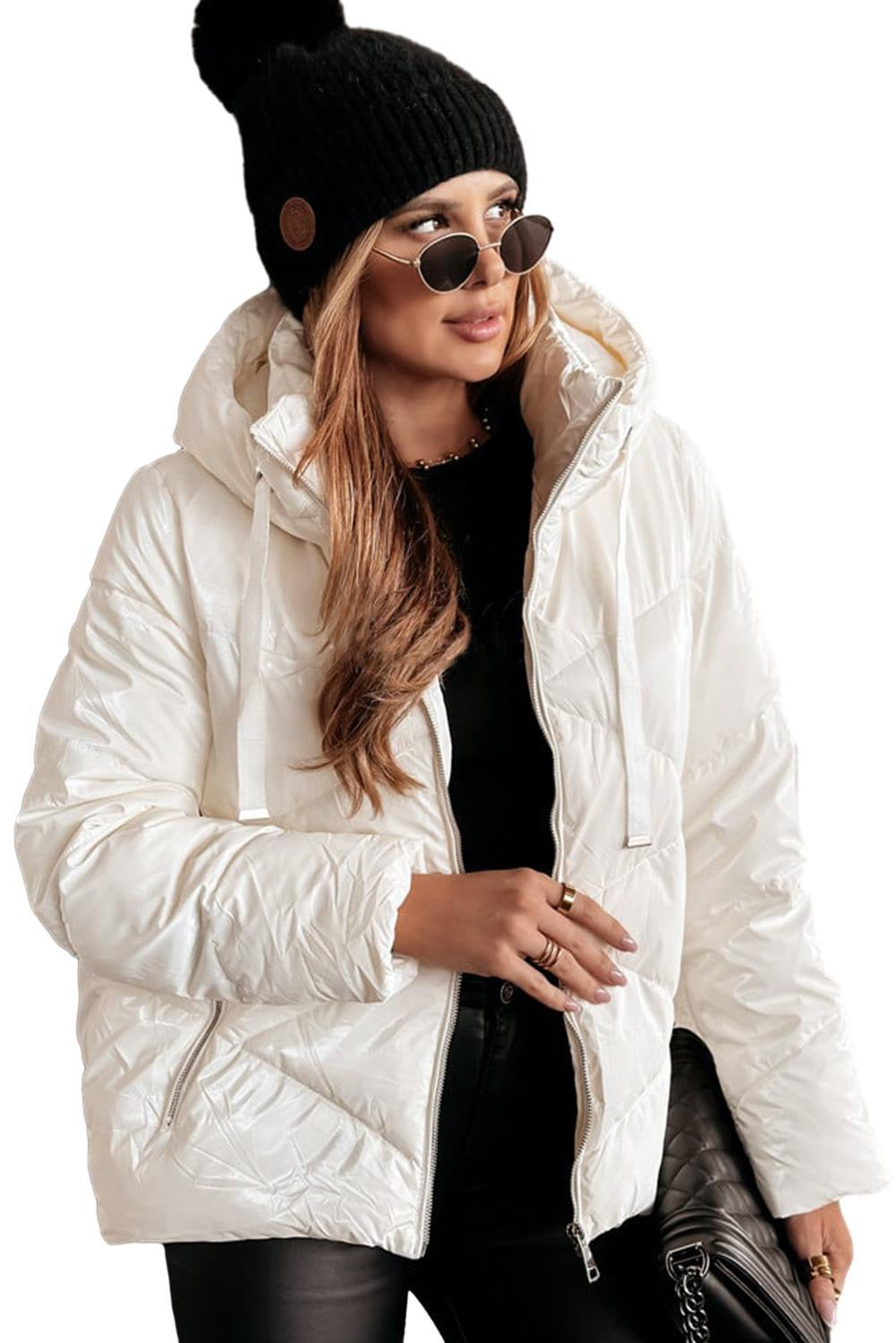 White Quilted Zip Up Puffer Coat
