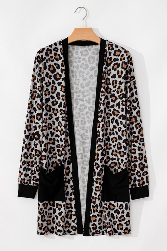 Black Leopard Open Front Cardigan