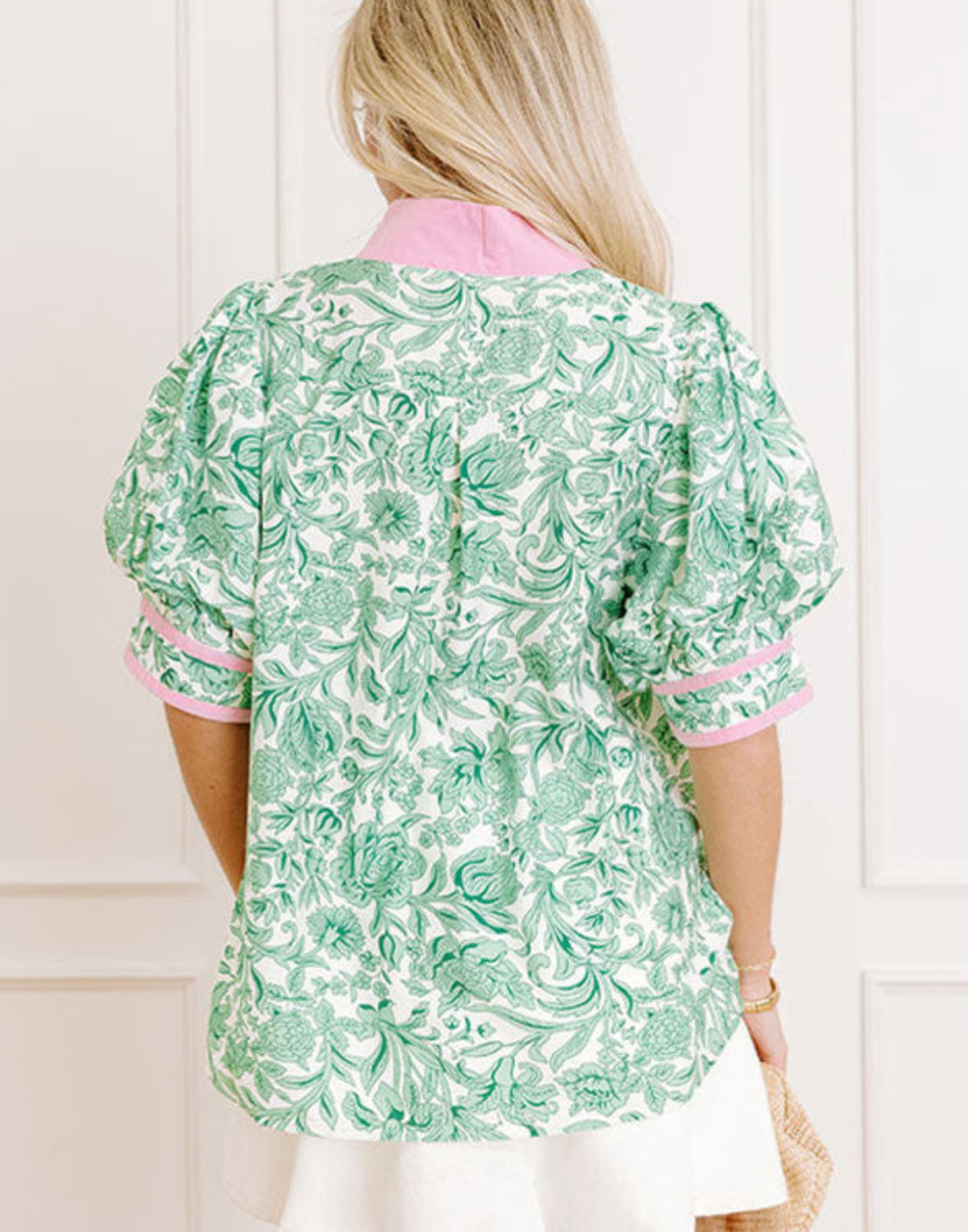 Pink and Green Floral Blouse