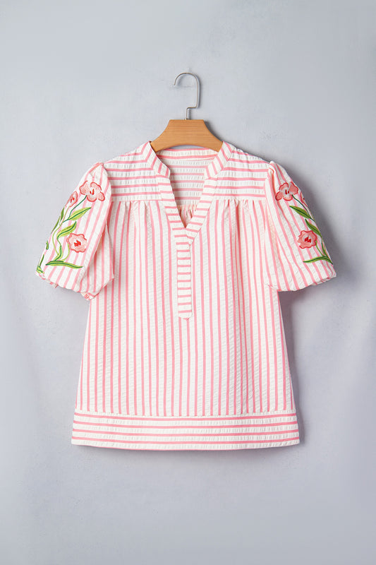Embroidered Flower Texture Contrast Lace Trim Flutter Sleeve