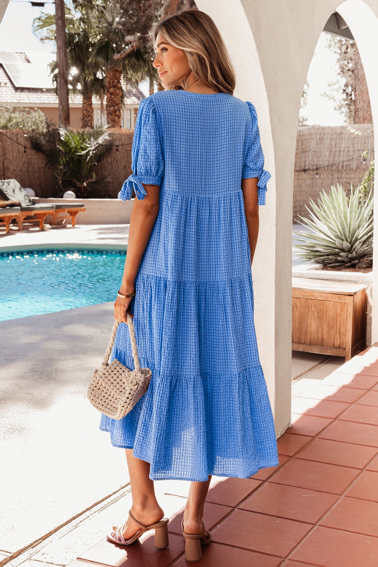 Blue Gingham Maxi Dress