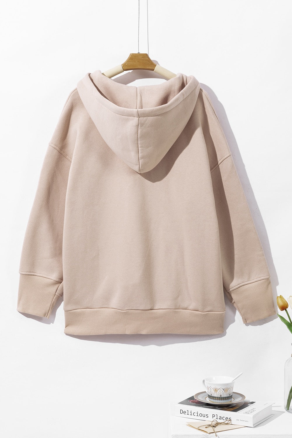 Beige Pocketed Loose Fit Hoodie