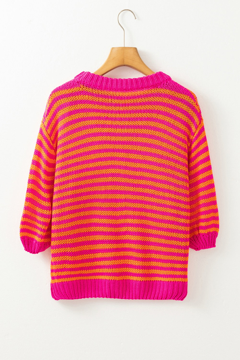 3/4 Sleeve Pink Striped Sweater