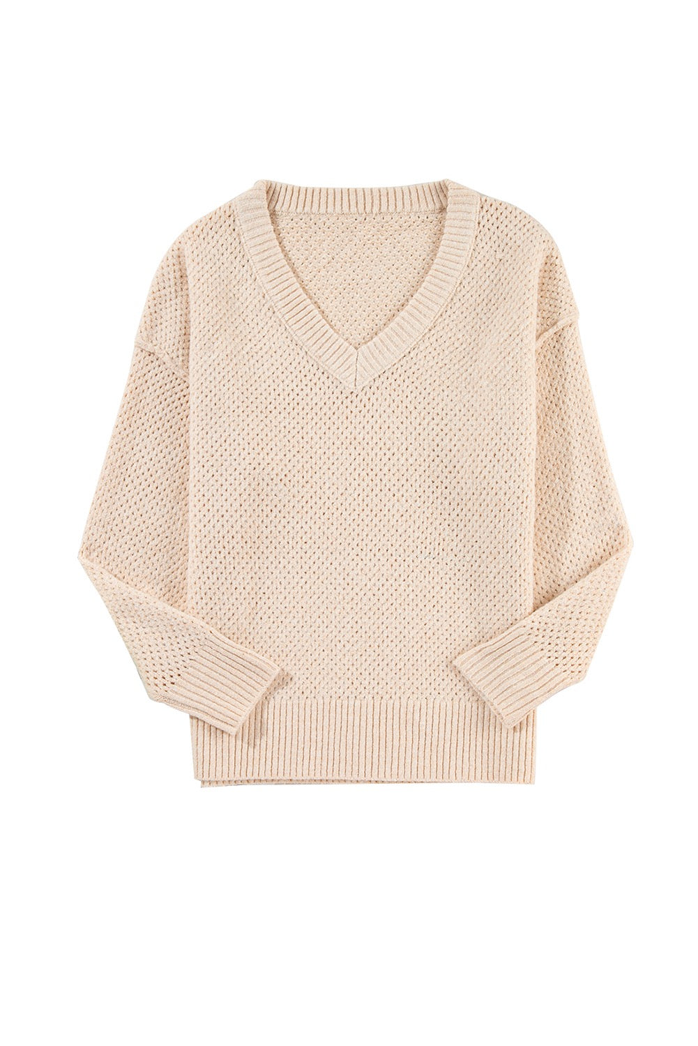 Beige Eyelet Loose Fit Sweater